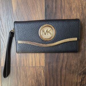 Michael Kors Black Wristlet Clutch with Gold Accent
